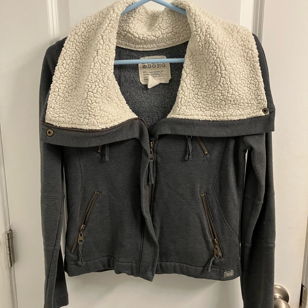 Billabong Gray Teddy Jacket with Cream Sherpa Collar